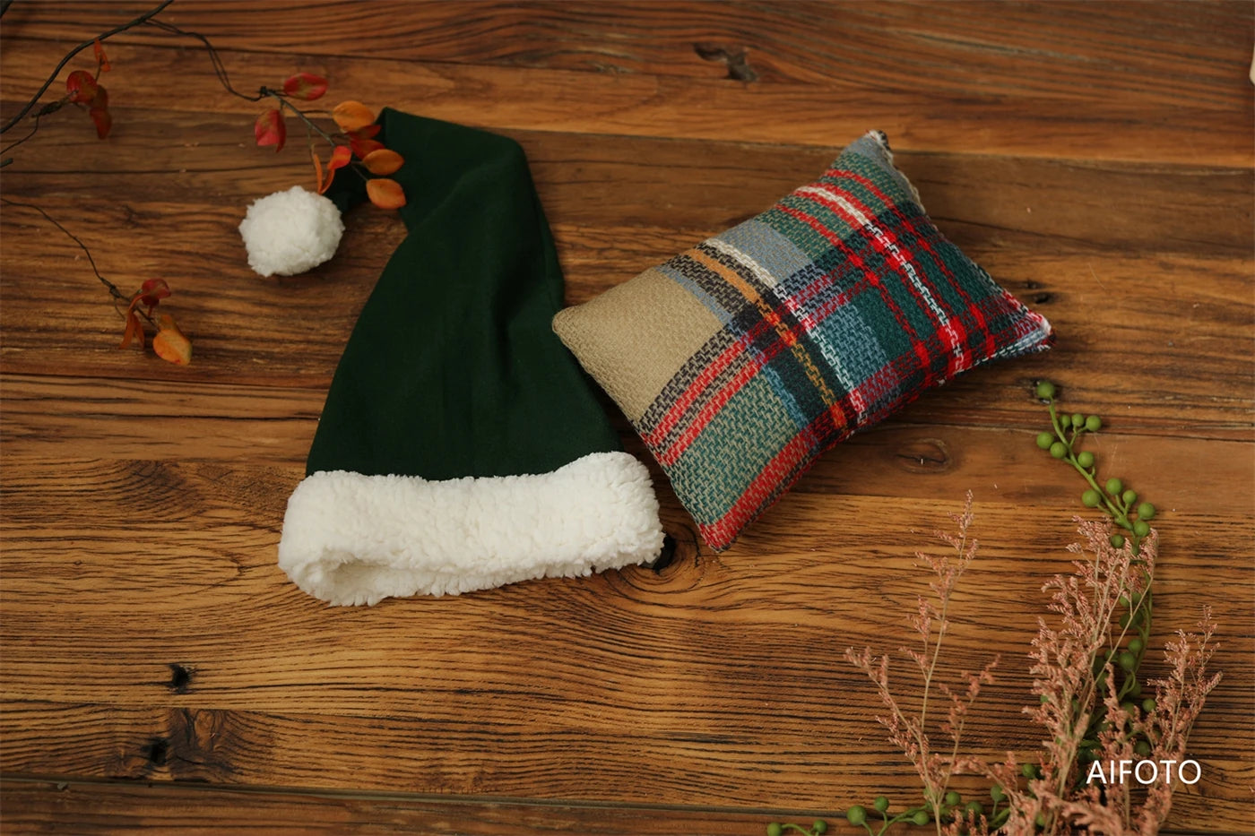 Baby Christmas Hat Reindeer Newborn Photography Props Accessories Wraps Pillow Set For Girls Boy Photo Shoot Studio Decoration