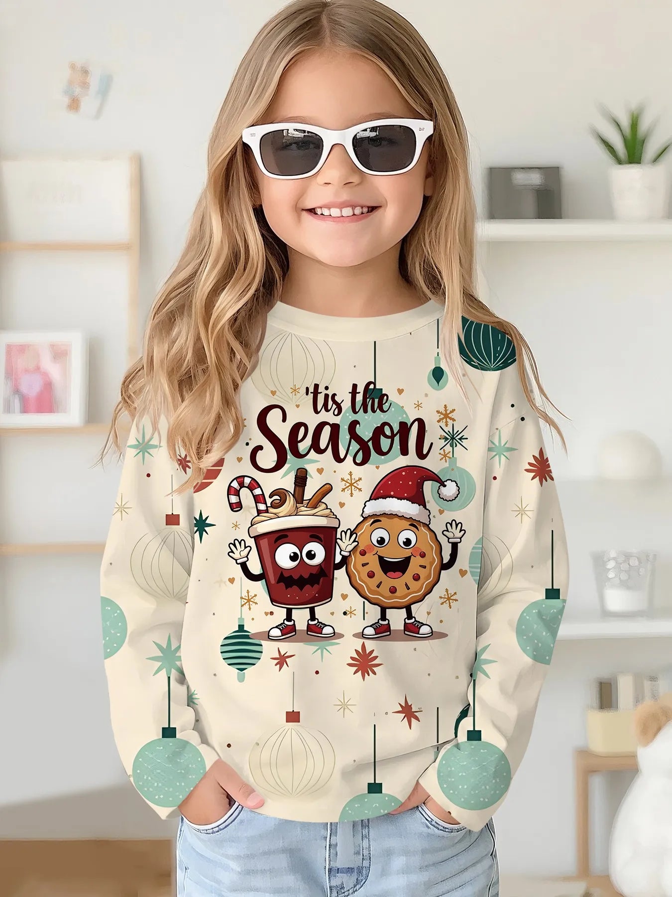 2025 Spring and Autumn Girls Korean Edition Loose Round Neck Long Sleeve T-shirt Top