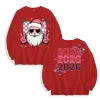 Retro Funky Pink Santa 2026 New Year Graphic Long Sleeve, US Warehouse, Customizable Design