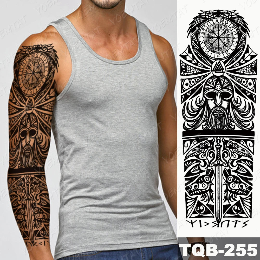 Large Arm Sleeve Tattoo Black Maori Totem Waterproof Temporary Tatto Sticker Tribal Flame Body Art Full Fake Tatoo Women Men