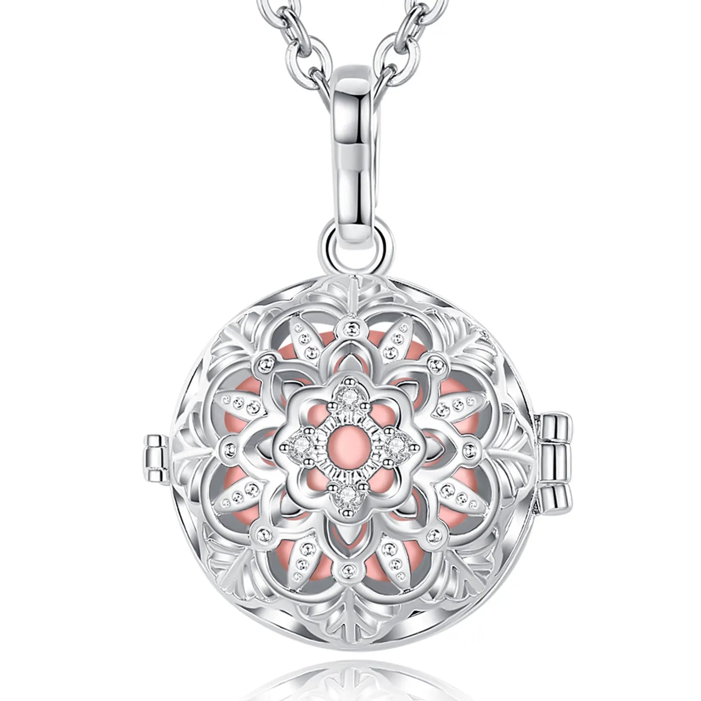 Eudora 18mm Harmony Ball Lotus Flower Cage Pendant Pregnancy Chime Bola Angel Caller Necklace Fashion Jewelry for Women gift