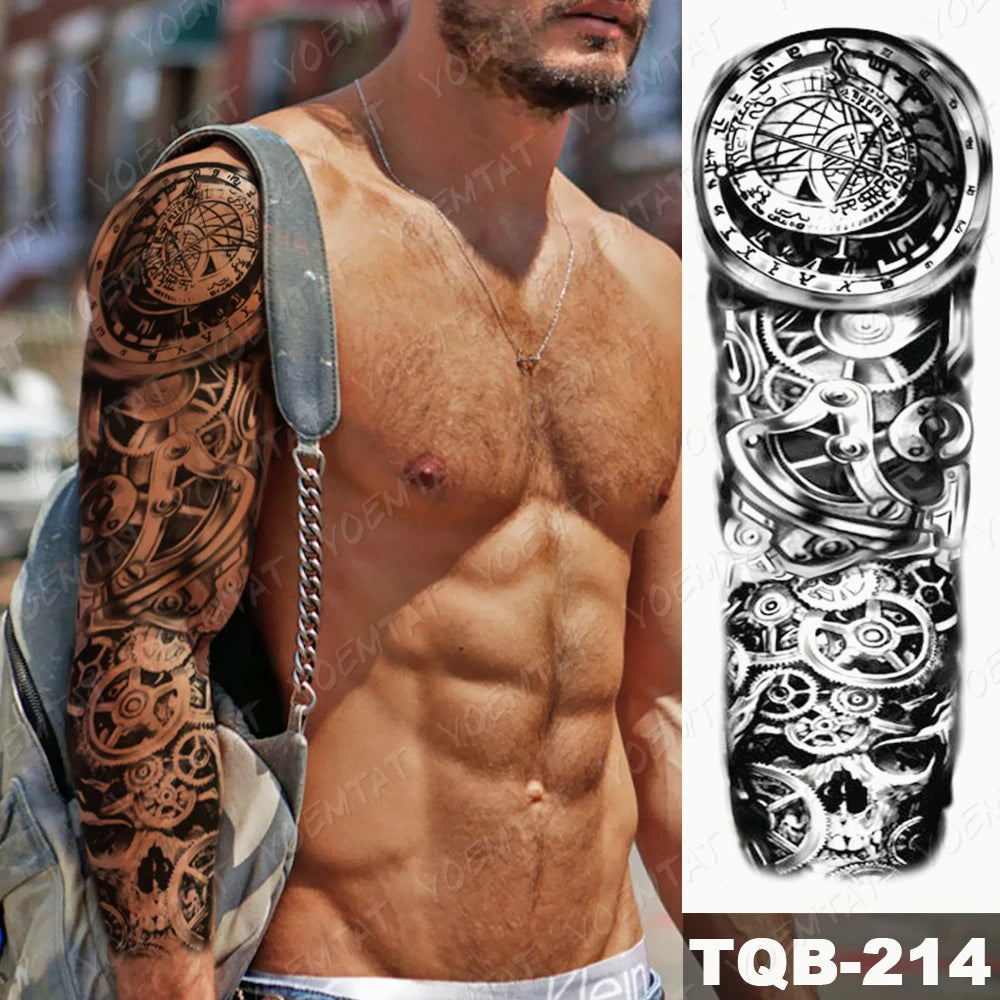 Large Arm Sleeve Tattoo Black Maori Totem Waterproof Temporary Tatto Sticker Tribal Flame Body Art Full Fake Tatoo Women Men