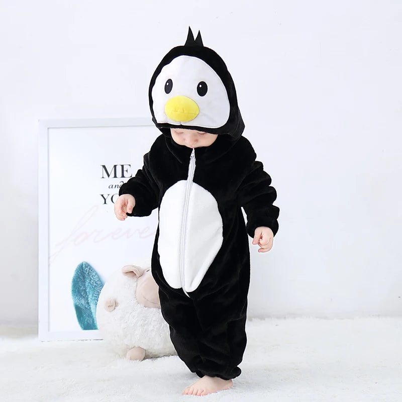 Baby Kigurumi Penguin Lion Cat Animal Cosplay Costume Winter Plush Jumpsuit for Toddler Boys 1 to 2 3 4 Years Baby Girl Outfits