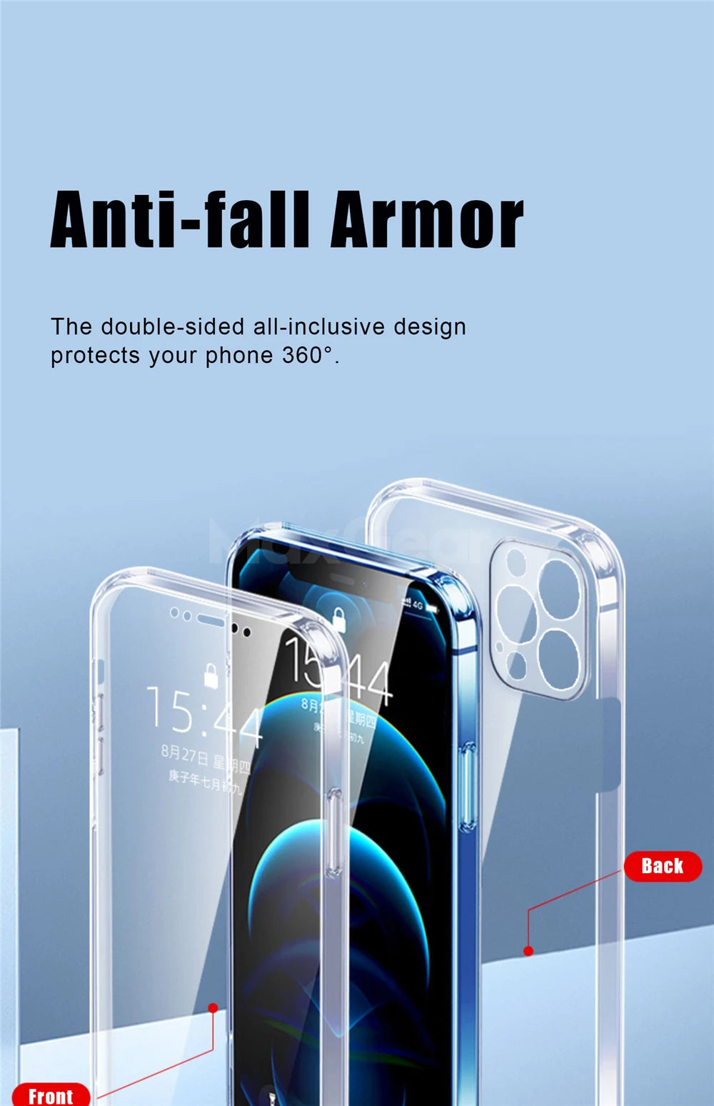 360 Full Body Front Back Protective Case For iPhone 16 15 12 13 14 11 Pro Max Mini X XR XS Plus Soft Hard Transparent Cover