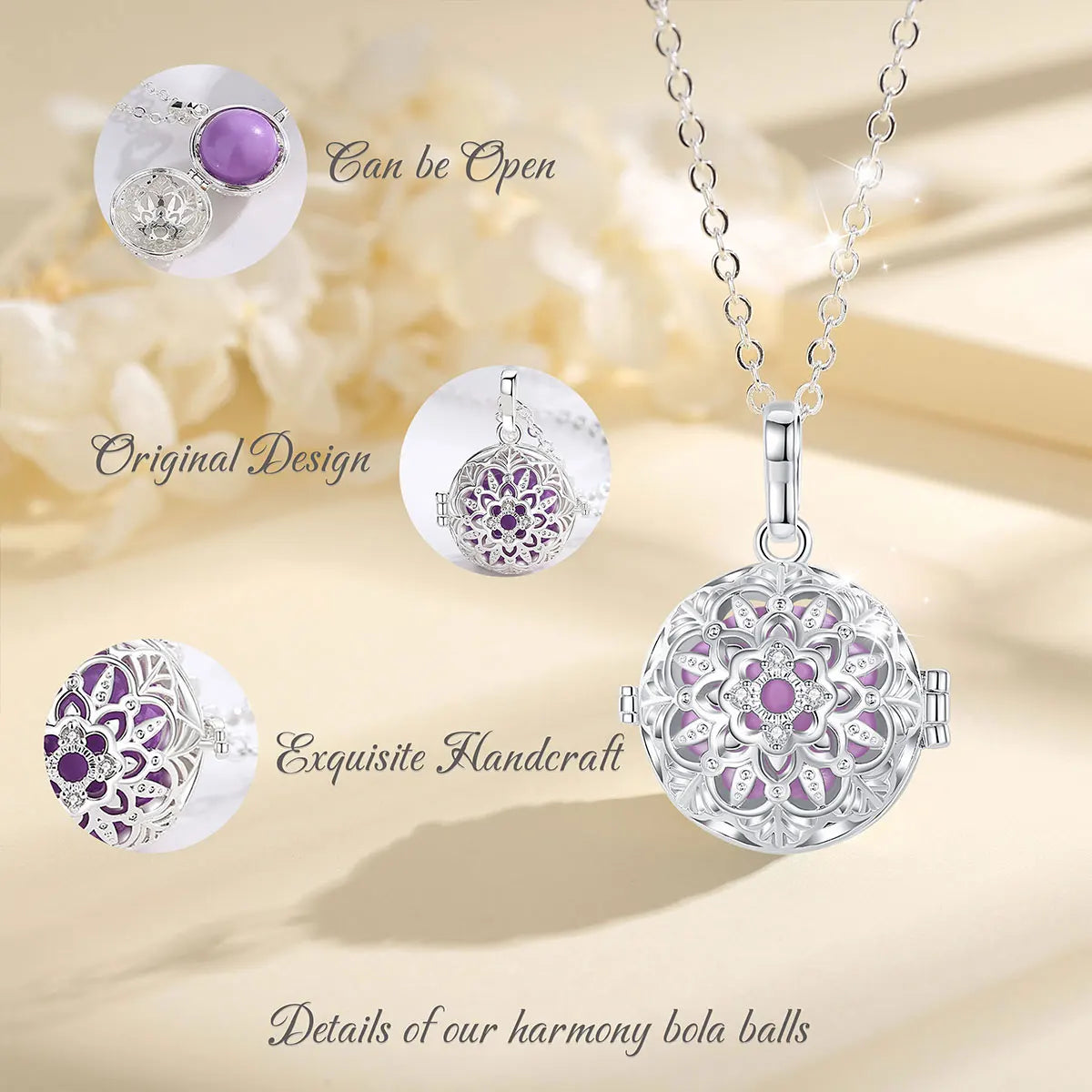 Eudora 18mm Harmony Ball Lotus Flower Cage Pendant Pregnancy Chime Bola Angel Caller Necklace Fashion Jewelry for Women gift