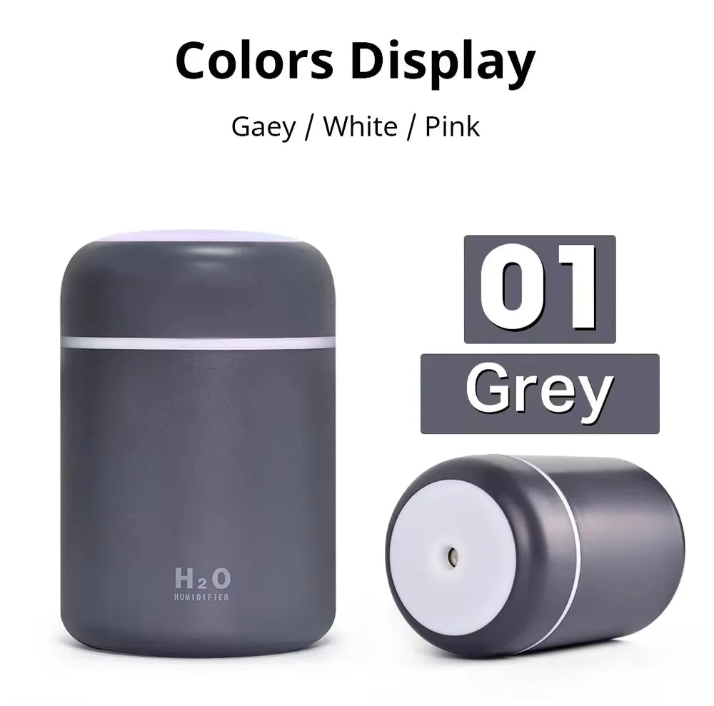 300ml Mini Ultrasonic Cool Mist Humidifier with 7 Color LED Night Light 2 Mist Modes Portable for Car Use Aromatherapy Function