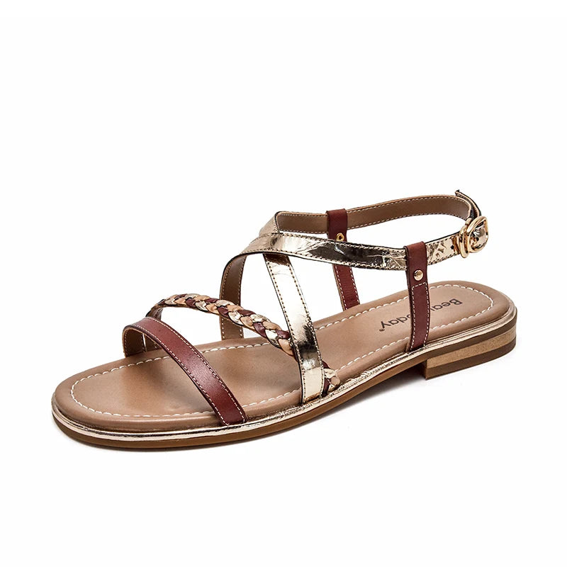 BeauToday Gladiator Sandals Women Genuine Cow Leather Twist Band Designer Flats Slingback Summer Female Flat Heel Shoes 32303