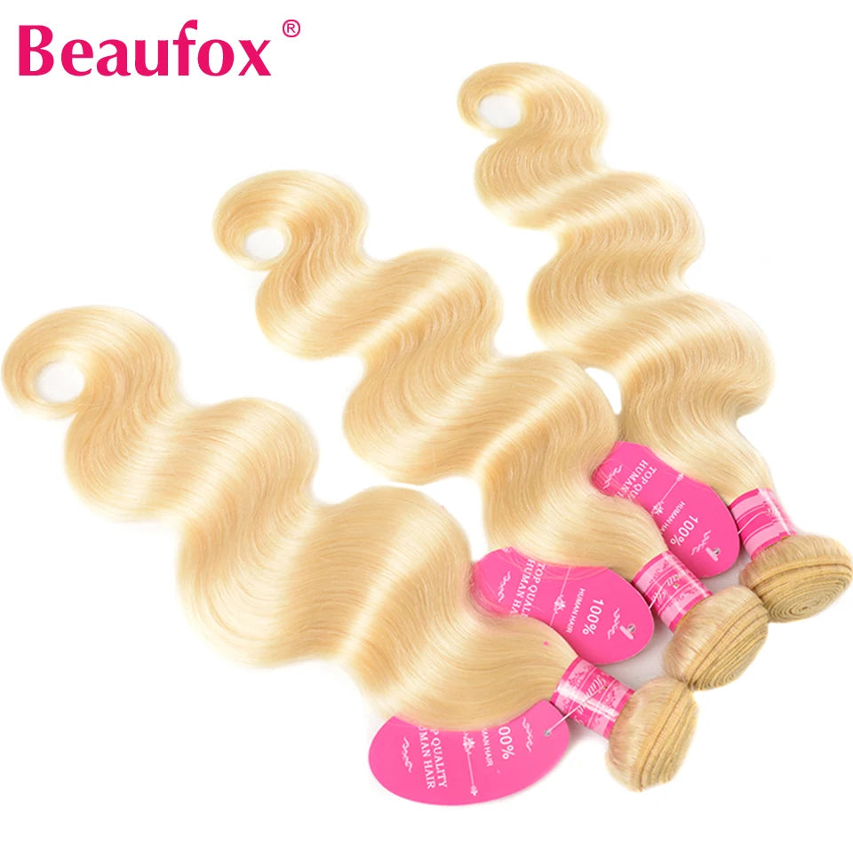 Beaufox 613 Blonde Bundles With Frontal Brazilian Body Wave With Frontal Remy Blonde Human Hair Lace Frontal Closure With Bundle