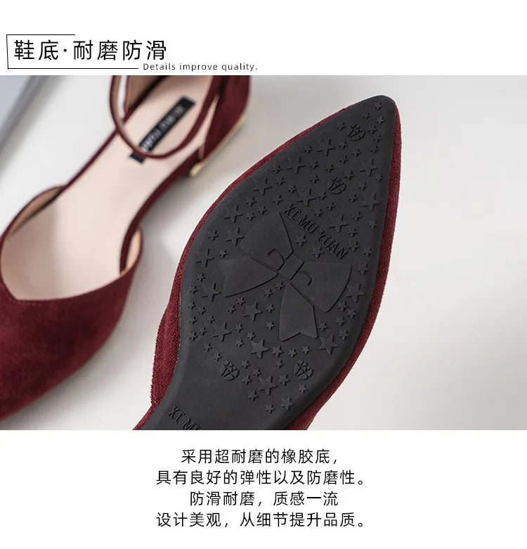 D'orsay suede cover metal low heels office sandals women pointed toe buckle sandalias elegant closed toe summer work shoes women