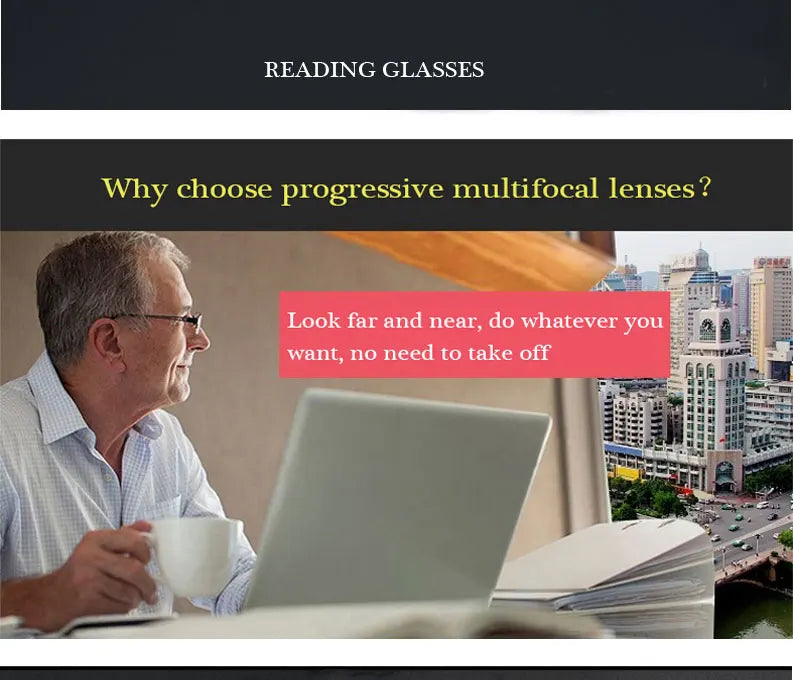 Business Frameless Progressive Multifocal Reading Glasses Men Smart Zoom Elderly Eyewear Women Anti-blue Presbyopic Glasses
