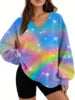 Starry Sky Gradient Pattern Printed Women's Versatile Fashion High Quality V-neck Hoodie 2025 New Edition