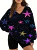 Starry Sky Gradient Pattern Printed Women's Versatile Fashion High Quality V-neck Hoodie 2025 New Edition