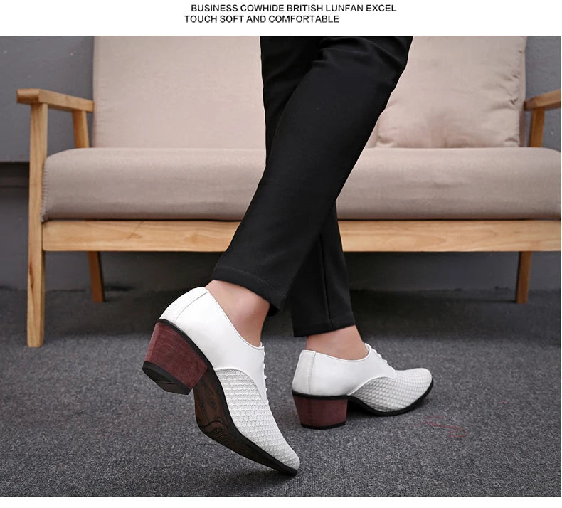 Man Dress High Heel Shoes Handmade Italian Style Party Wedding Men Shoes High Quality Leather Business Formal Elevator Shoes Men