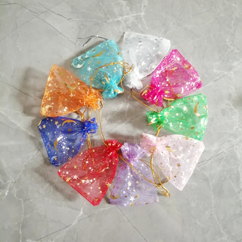 500pcs Star Moon Organza Gift Bags Small Bag for Jewelry Pouch Mini Sachet Drawstring Storage Bag Jewelry Packaging Display Bags