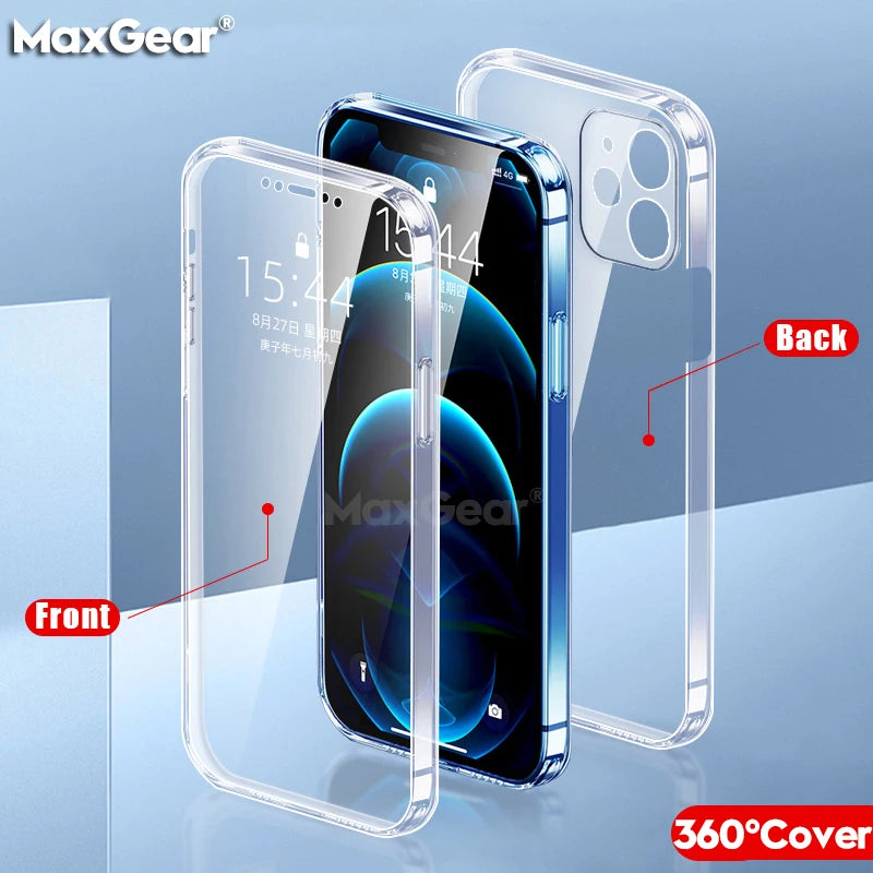 360 Full Body Front Back Protective Case For iPhone 16 15 12 13 14 11 Pro Max Mini X XR XS Plus Soft Hard Transparent Cover
