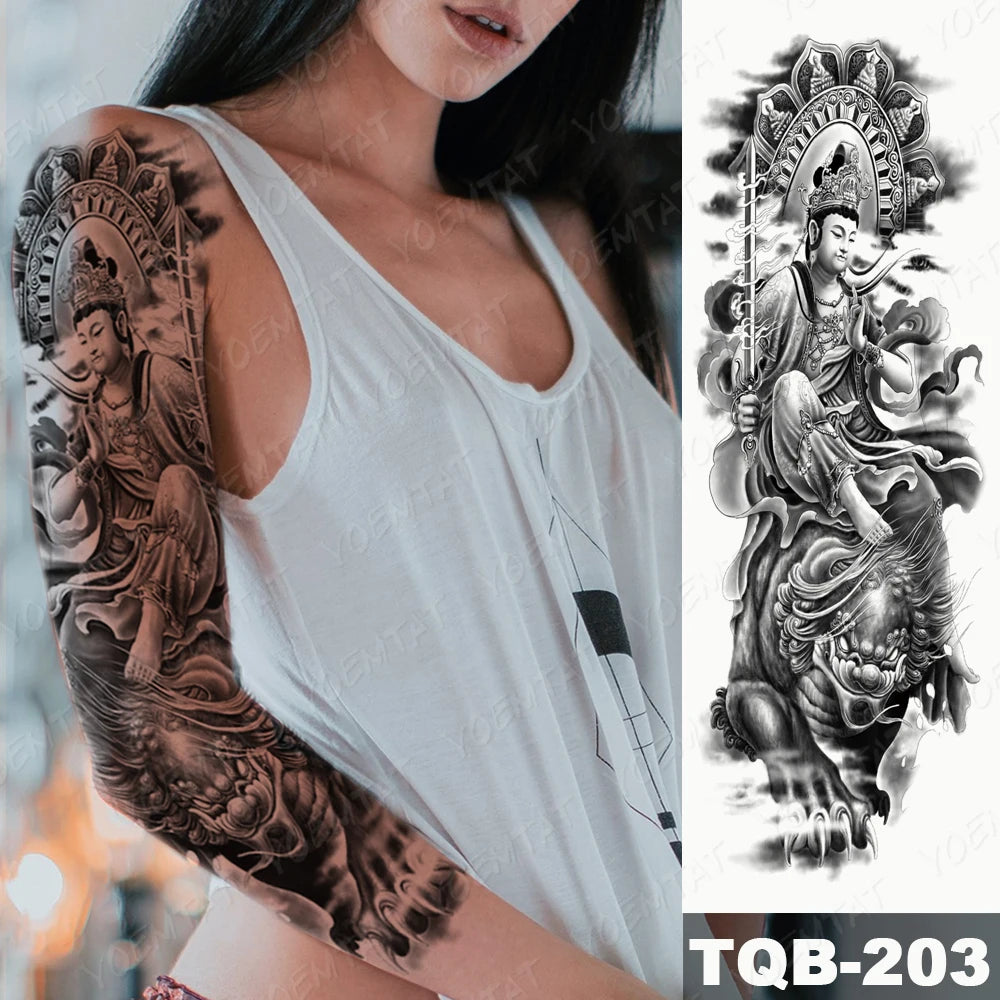 Large Arm Sleeve Tattoo Black Maori Totem Waterproof Temporary Tatto Sticker Tribal Flame Body Art Full Fake Tatoo Women Men