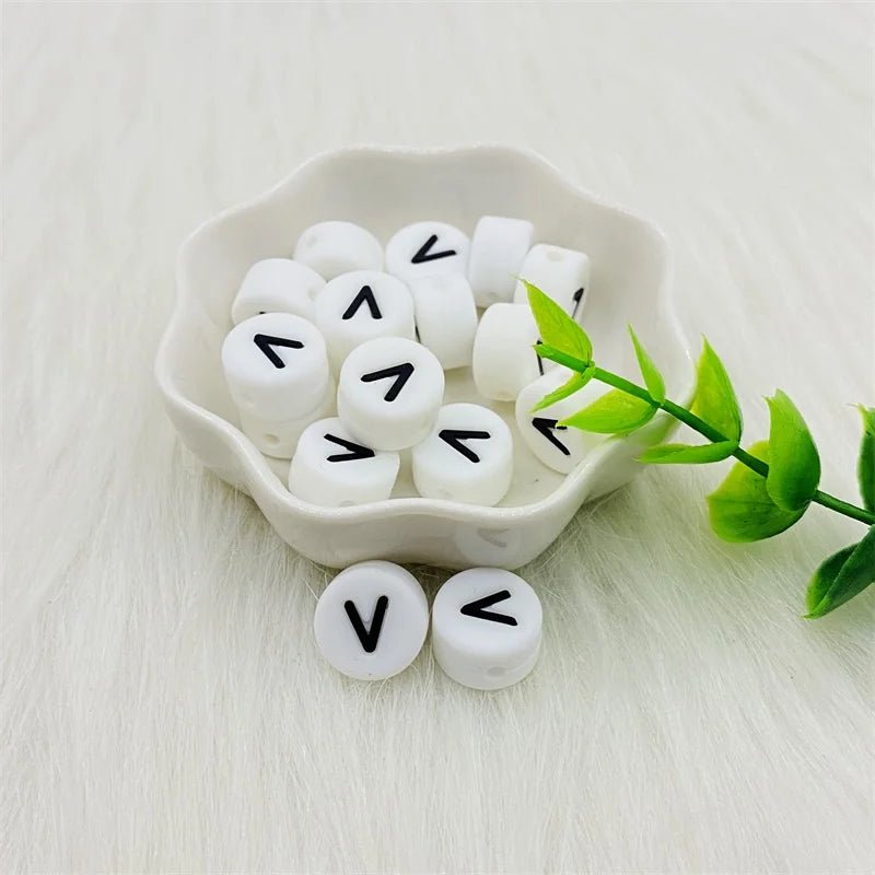 100pcs Silicone 12mm Letter Beads Bpa Free Oblate Molar Beads Baby Teether DIY Baby Pacifier Personalized Accessories Toy