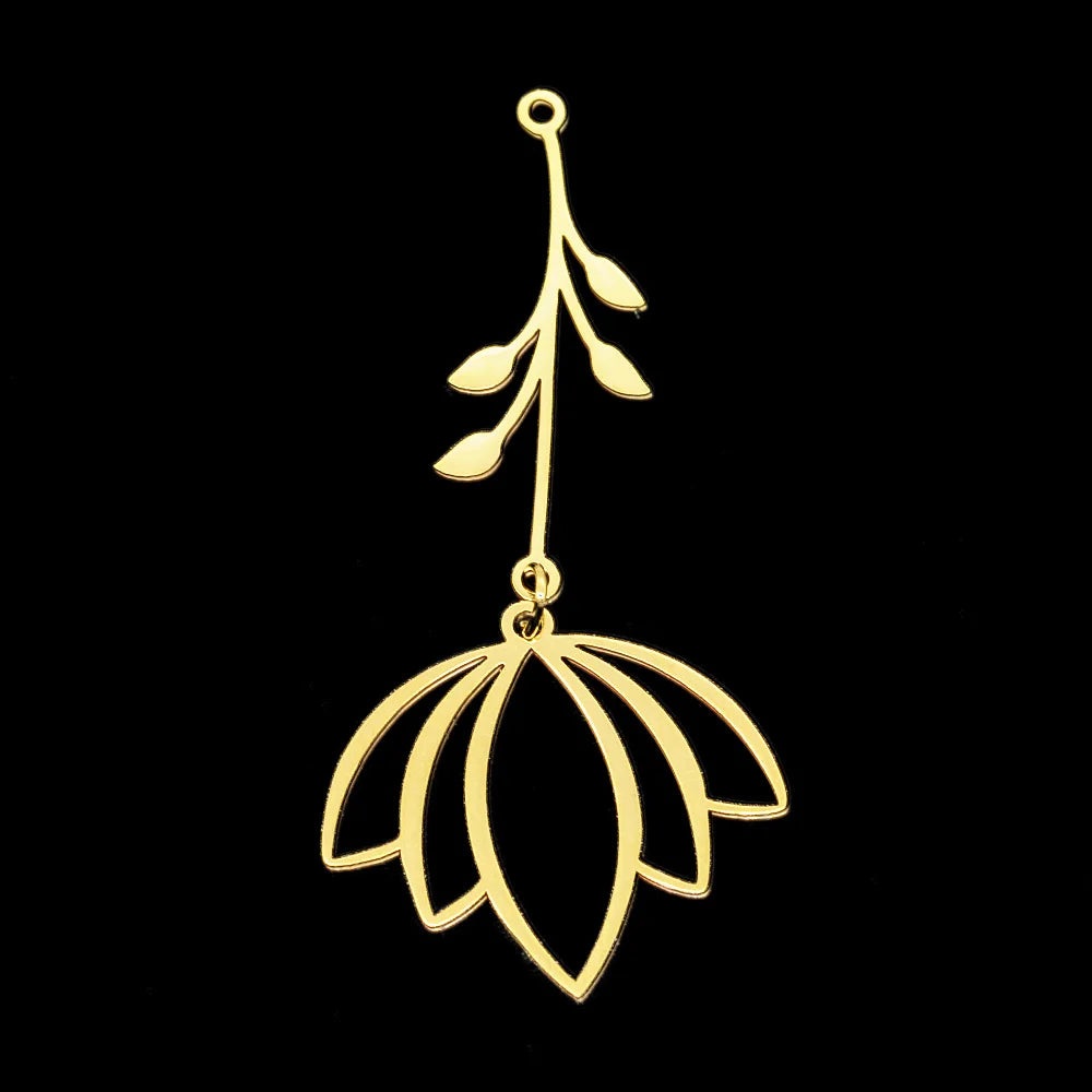 10pcs/lot Hollow Lotus Rose Flower DIY Charms 316 Stainless Steel Women Wholesale Jewelry Round Leaf Tassels Necklace Pendant