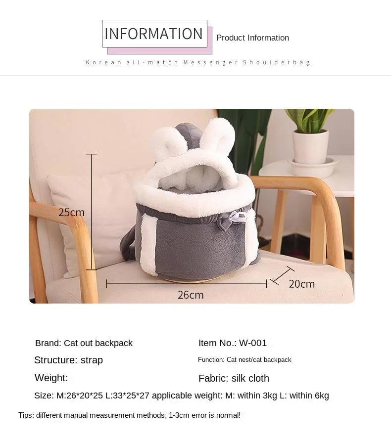Lovely Pet Carrying Dog Cat Carrier Backpack Warn Plush Travel Bag Chest Pack Breathable Cat Animal Transport Backpack