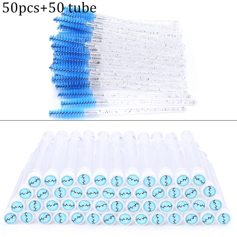 50Pcs Eyelash Brush Mascara Tube Crystal Eyebrow Brushes Disposable Comb Dust-proof Lash Extension Supplies Cosmetic Makeup Tool