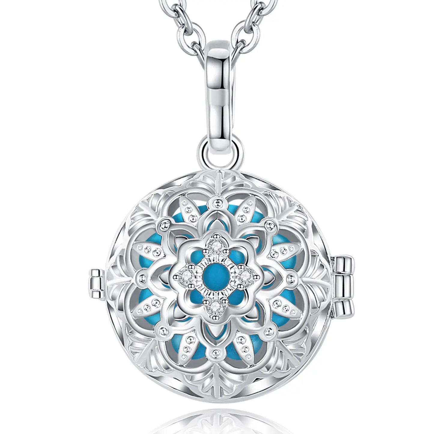 Eudora 18mm Harmony Ball Lotus Flower Cage Pendant Pregnancy Chime Bola Angel Caller Necklace Fashion Jewelry for Women gift