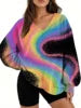 Starry Sky Gradient Pattern Printed Women's Versatile Fashion High Quality V-neck Hoodie 2025 New Edition