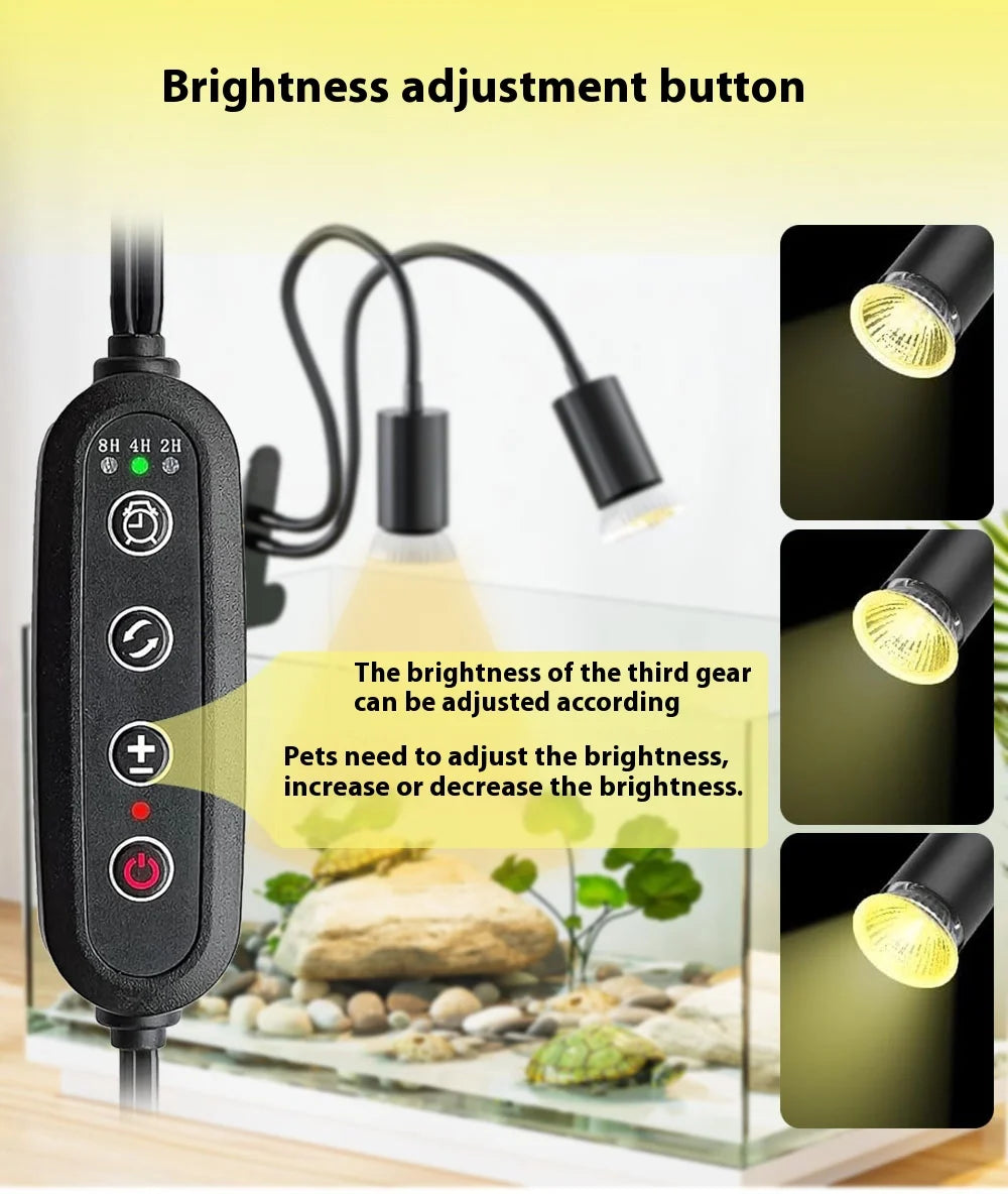 Reptile Heat Lamp Double-Head Lamp with Clamp UV UVB Reptile Light with Intelligent Cycle Timer for Turtle Bearded Dragon Lizard