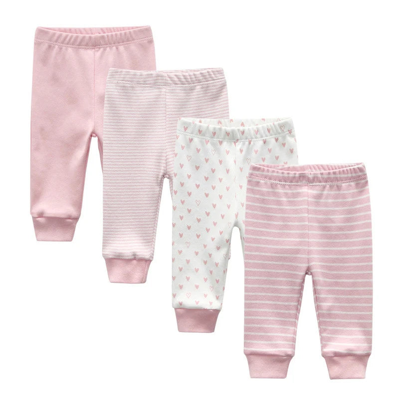 Solid Color 100%cotton Newborn Baby Pants 3/4Pieces Baby Girl Trousers 0-24M Soft Cartoon Print Baby Boy Pants Accessories