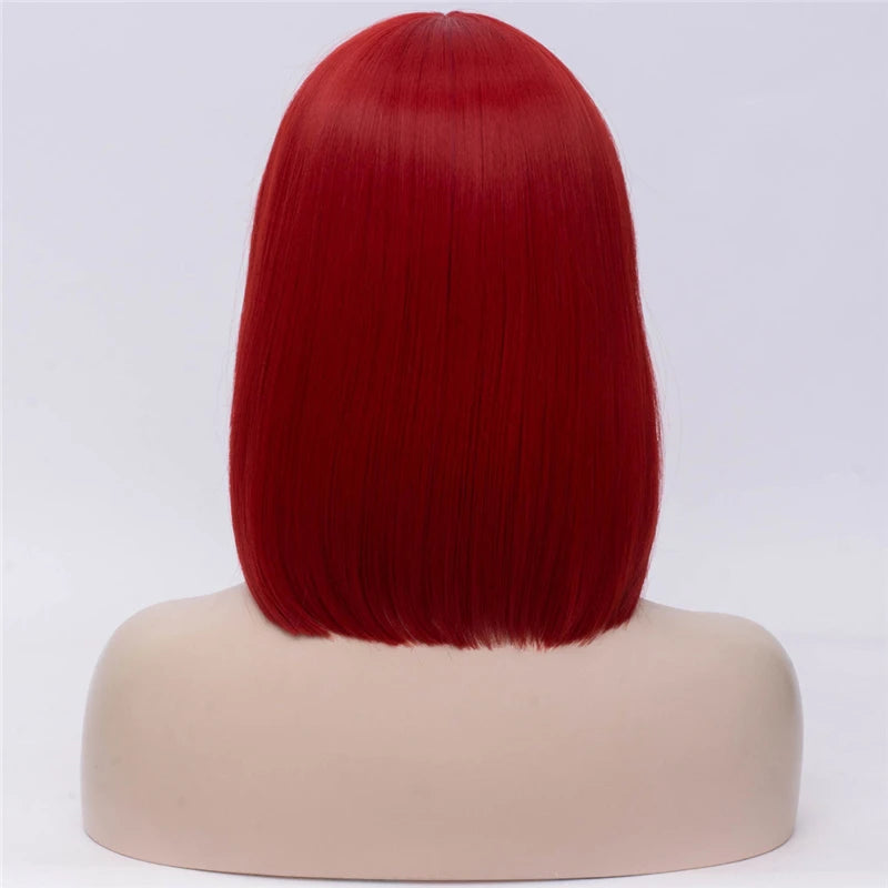MSIWIGS Women Synthetic Straight Short Bob Wigs With Bangs Blue Golden Red Black White Purple Green Brown Cosplay Wig Female