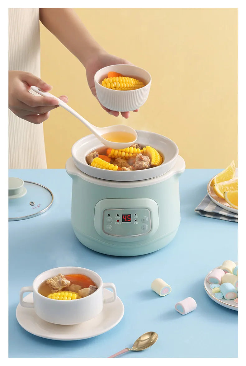 220V 1L Mini Electric Stewing Pot Ceramic Inner Multi Cooker Household Automatic Electric Slow Stewer
