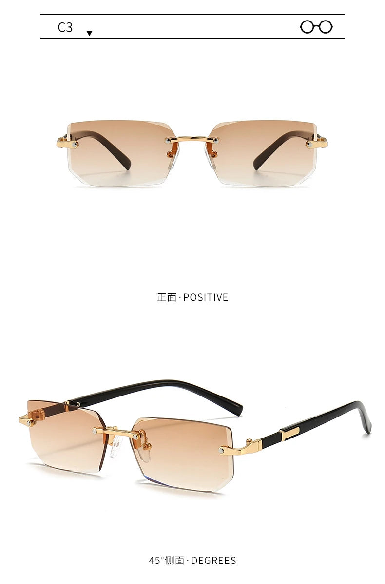Rimless Sunglasses Rectangle Fashion Popular Women Men Shades Small Square Sun Glasses For Female male Summer Traveling Glasses