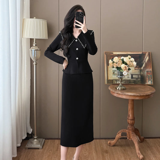 Plus Size Fall Vintage Turn-down Collar Casual Maxi Dress for Women Beaded Lace Dress