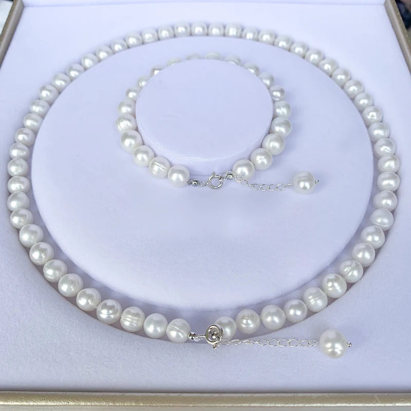 Real White Pearl Jewelry Sets Natural Freshwater Pearl Bracelet Necklaces For Women Fashion wedding anniversary Gift