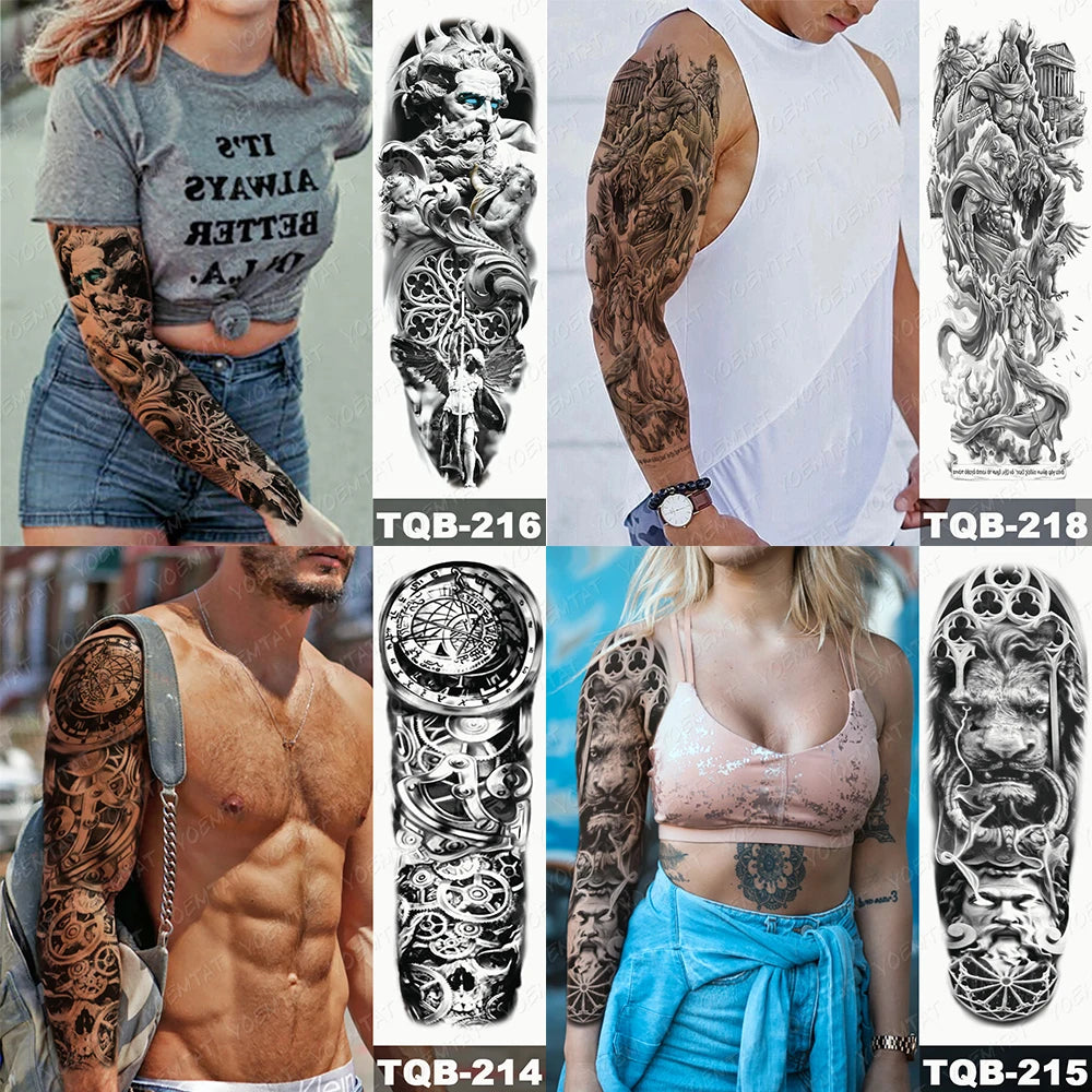 Large Arm Sleeve Tattoo Black Maori Totem Waterproof Temporary Tatto Sticker Tribal Flame Body Art Full Fake Tatoo Women Men