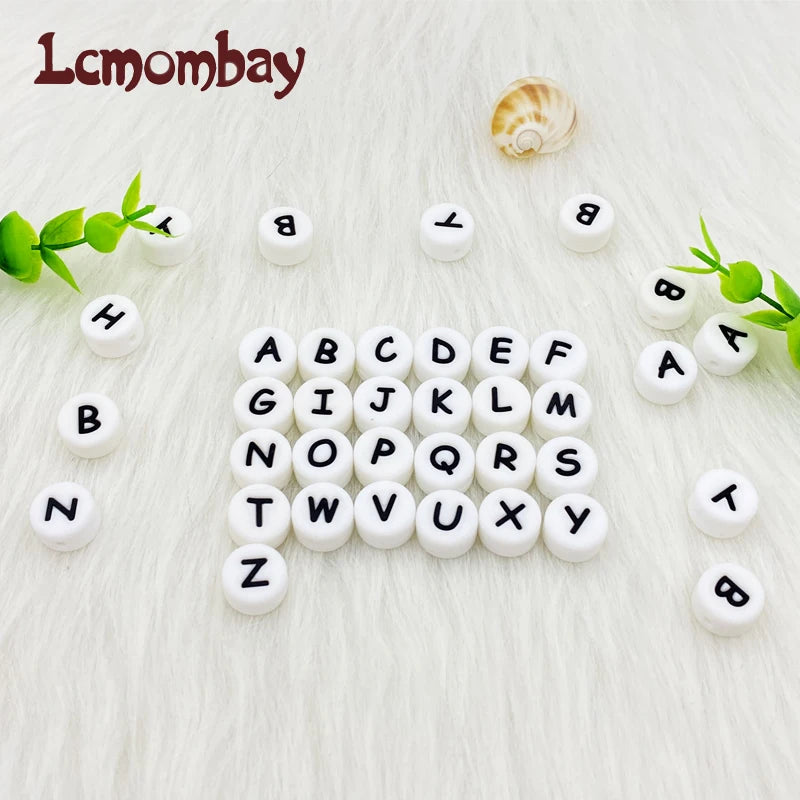 100pcs Silicone 12mm Letter Beads Bpa Free Oblate Molar Beads Baby Teether DIY Baby Pacifier Personalized Accessories Toy