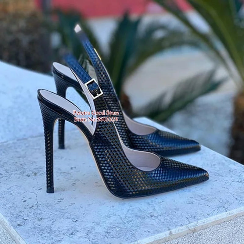 Yellow Snakeskin Slingback Pumps Pointy Toe Shallow Stiletto Heels Dress Shoes Cut-out Heels Women Shoes 12Cm 10Cm 8Cm