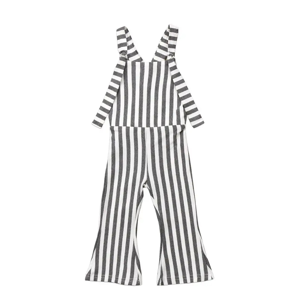 2025 New Toddler Kids Baby Girls Clothes Sleeveless Stripe Romper Jumpsuit Flare Long Pants Overalls Summer Fall Kids Clothing