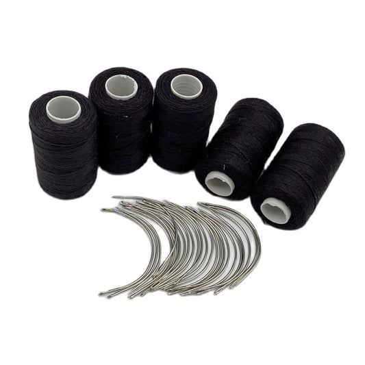 DARK BROWN Thread Needle Kit 24 Pcs C Curved Needle With Gift 5 Small Rolls Cotton Sewing Thread Hand-Tied Weaving Thread