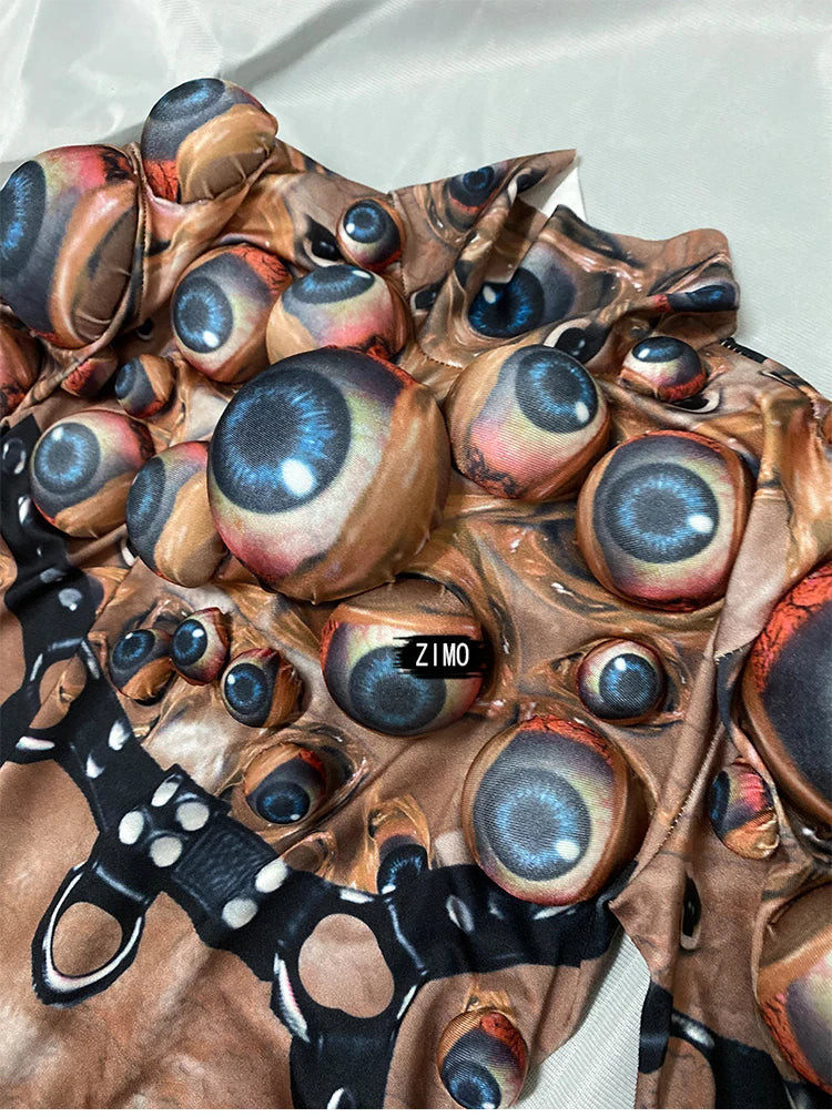Halloween Men Women Horror Costume 3D Eye Novelty Jumpsuit Coat Stretch Rompers Nightclub Party Scary Stage Drag Queen Costumes