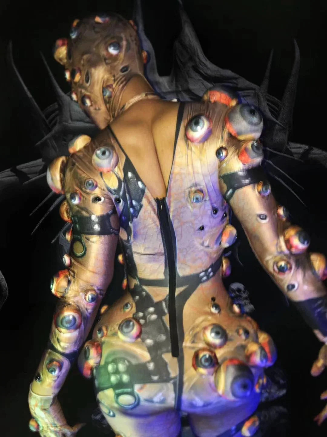 Halloween Men Women Horror Costume 3D Eye Novelty Jumpsuit Coat Stretch Rompers Nightclub Party Scary Stage Drag Queen Costumes