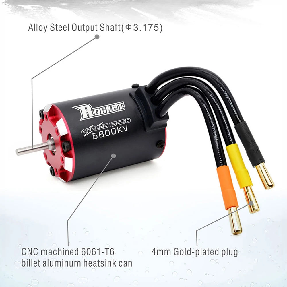 RC Motor Rocket 3650 Brushless Motor 5600KV 4700KV 4350KV 3250KV w/Temp Sensor for 1/8 1/10 RC Car