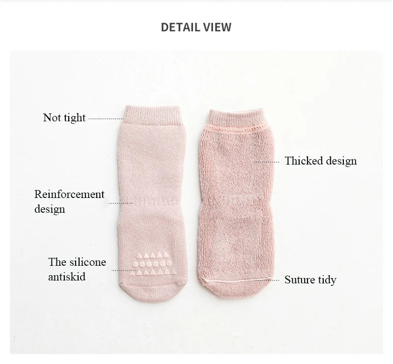 Thickened Kids Socks Baby Floor Socks Boys Girls Pure Color Cotton Warm Non-Slip Newborn Cotton Socks Autumn Winter