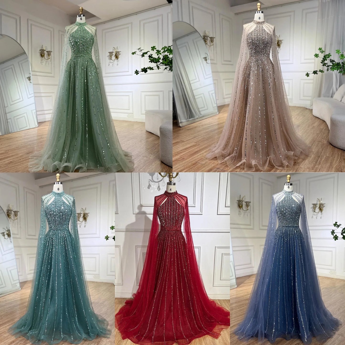 Caramel Arabic a Line Cape Sleeve Beaded Dubai Evening Dresses Serene Hill LA72306A Party Gowns 2024 for Women