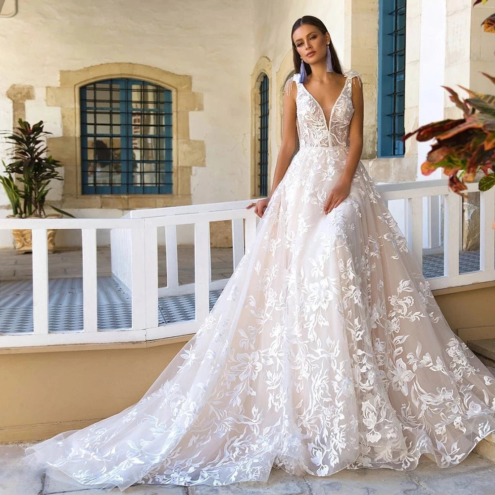 Bride Gown For Woman Illusion A-Line Bow Sashes Bridal Gowns O-Neck Satin Appliques Half Sleeves Wedding Dresses Robe De Mariée