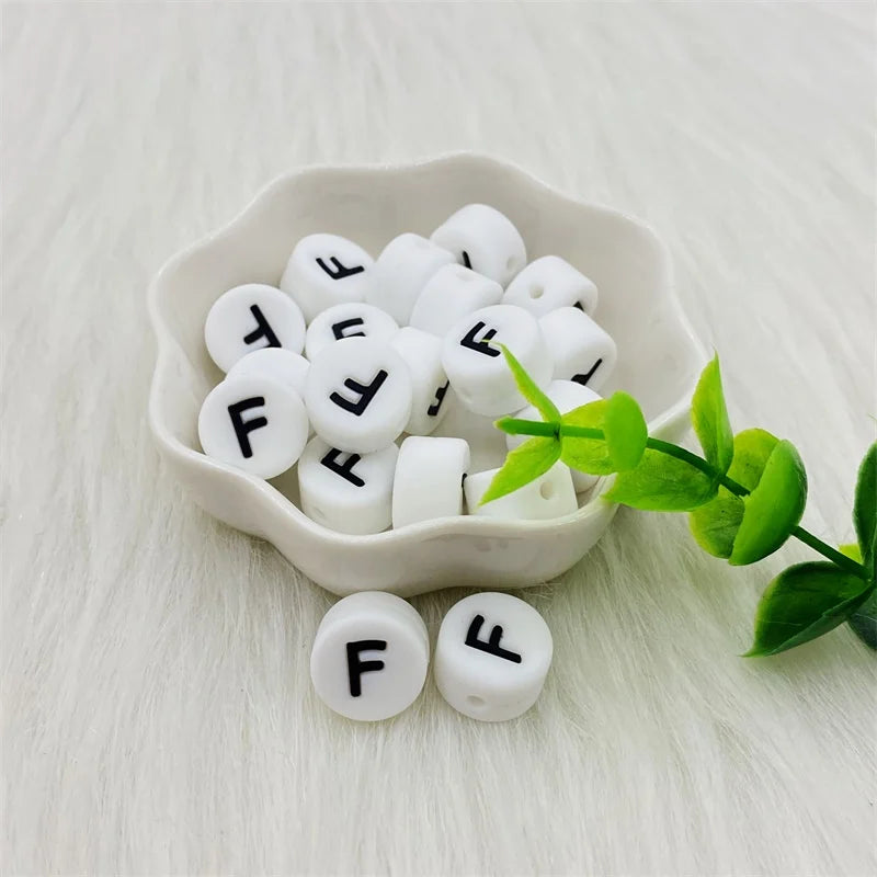100pcs Silicone 12mm Letter Beads Bpa Free Oblate Molar Beads Baby Teether DIY Baby Pacifier Personalized Accessories Toy