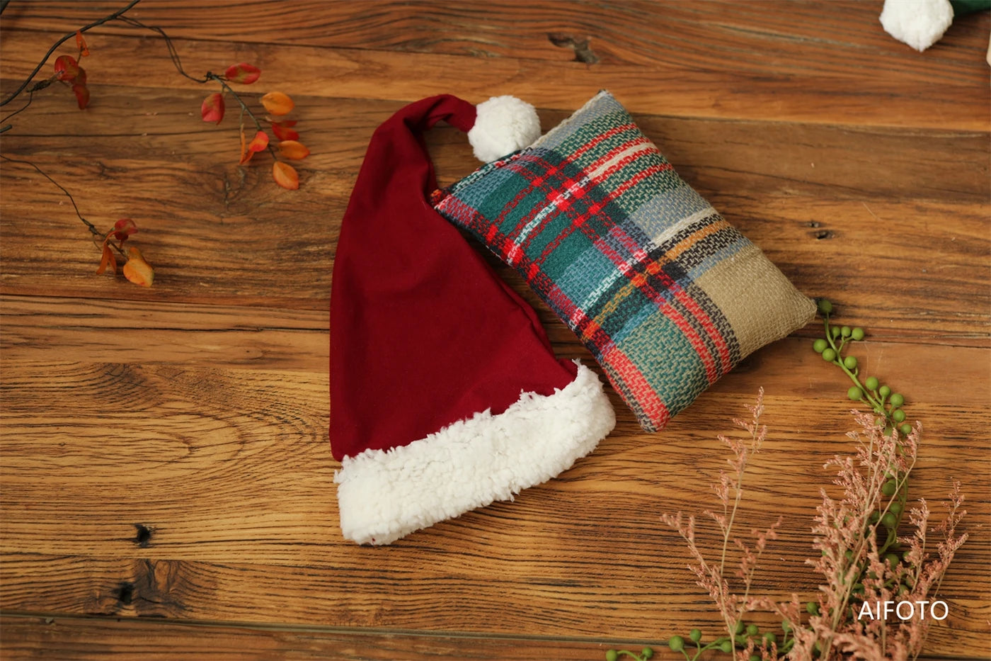 Baby Christmas Hat Reindeer Newborn Photography Props Accessories Wraps Pillow Set For Girls Boy Photo Shoot Studio Decoration