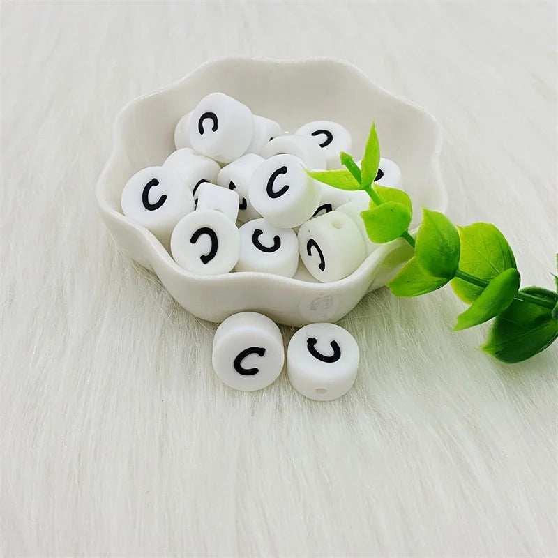 100pcs Silicone 12mm Letter Beads Bpa Free Oblate Molar Beads Baby Teether DIY Baby Pacifier Personalized Accessories Toy