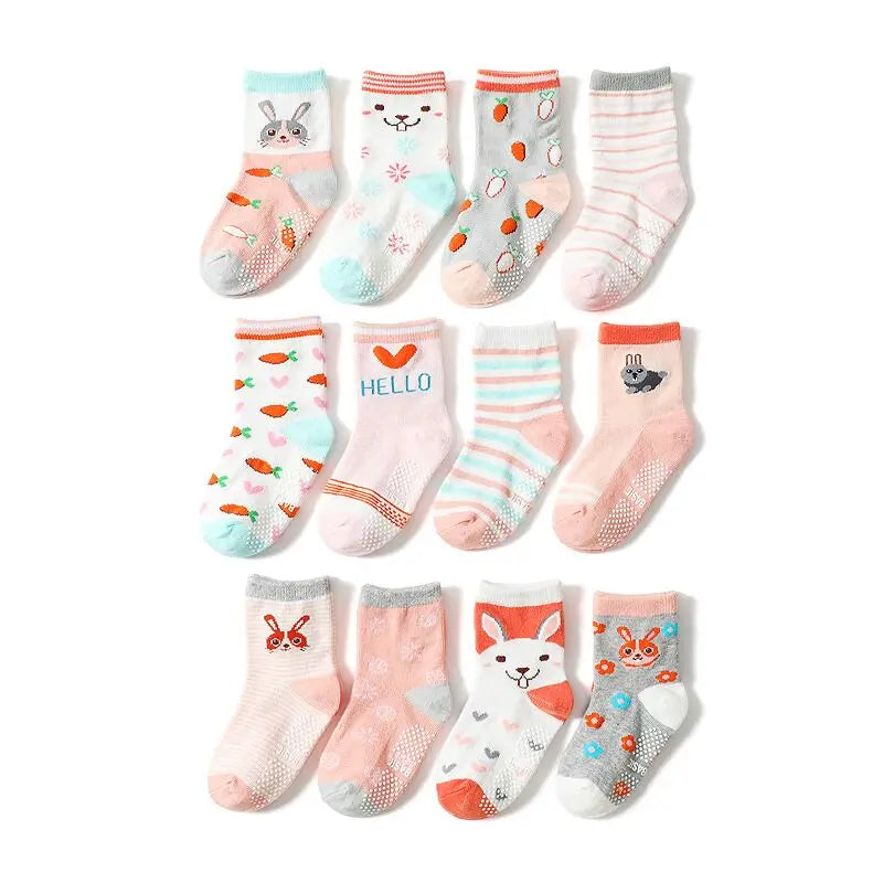 12 Pairs/Lot Cotton Baby 's Floor Socks Boys Girls Non-slip Boat Low Cut Sock with Rubber Grips 1-5Years