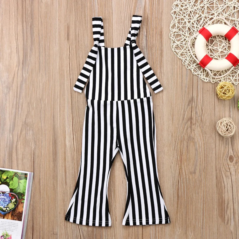 2025 New Toddler Kids Baby Girls Clothes Sleeveless Stripe Romper Jumpsuit Flare Long Pants Overalls Summer Fall Kids Clothing