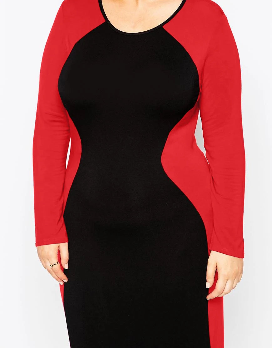 Plus Size Sheath Dress Women Long Sleeve Black And Red Stretchy Knit Maxi Spring Autumn Elegant Formal Work Office Dress 5XL 6XL